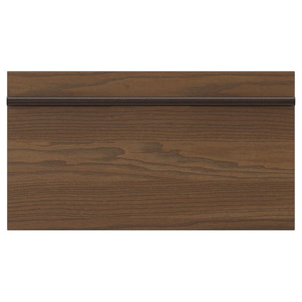 STENSTA dark brown ash veneer cabinet with wide wooden handle.