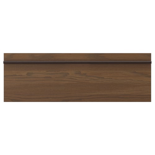 STENSTA: dark brown ash veneer kitchen front, rectangular with solid wood handle.