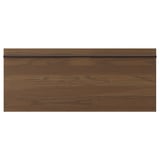A dark brown wooden panel with a sleek handle.