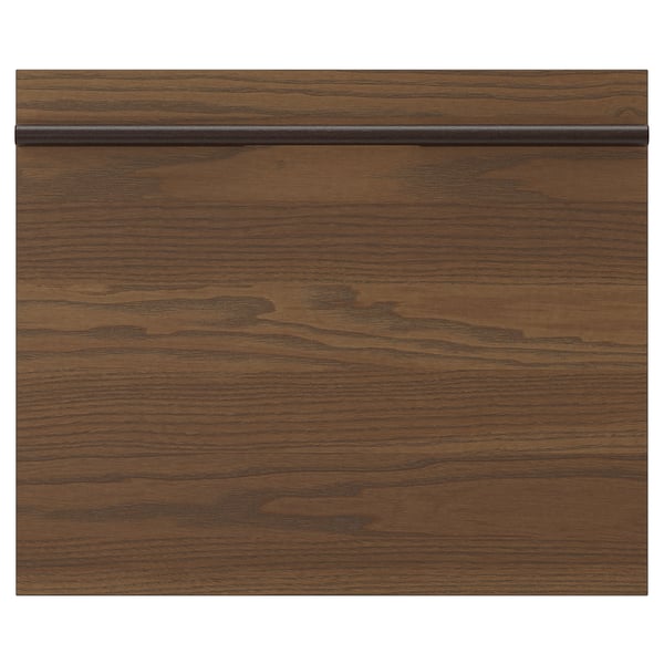 STENSTA dark brown drawer front made of ash veneer with solid wood handle across the top.