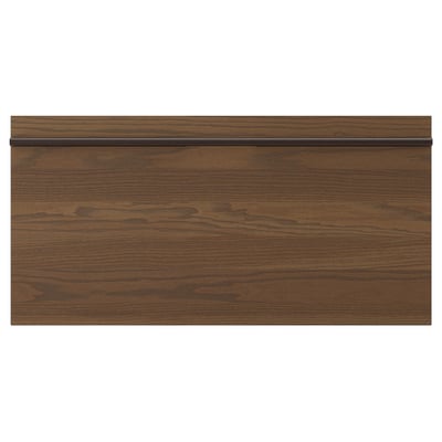 STENSTA wooden drawer, dark brown, rectangular with linear grain pattern, solid wood handles.