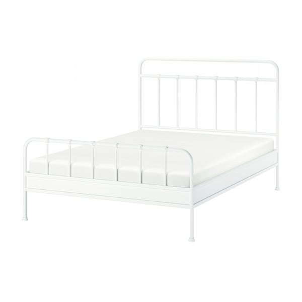 Ikea STJÄRNÖ white metal bed, classic curved design.