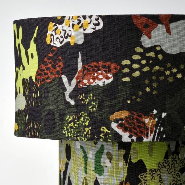Floral nature table lamp. Colourful fabric shade. Soft light. Quality linen.