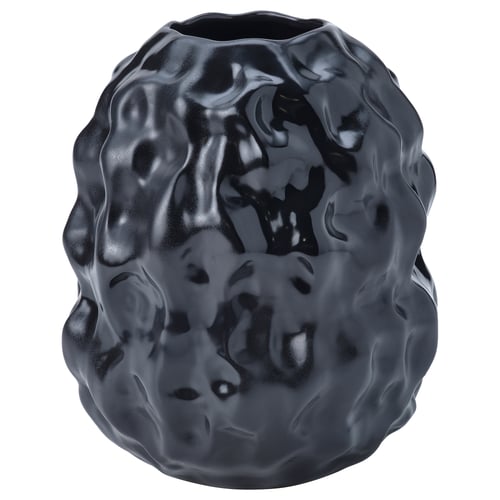 STOCKHOLM 2025 vase, glossy & matte dark grey, bubbly texture, heavy stoneware.