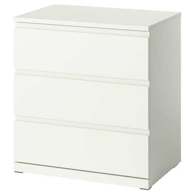 White STORKLINTA chest, modern design, 3 drawers, simple style, safe for homes.