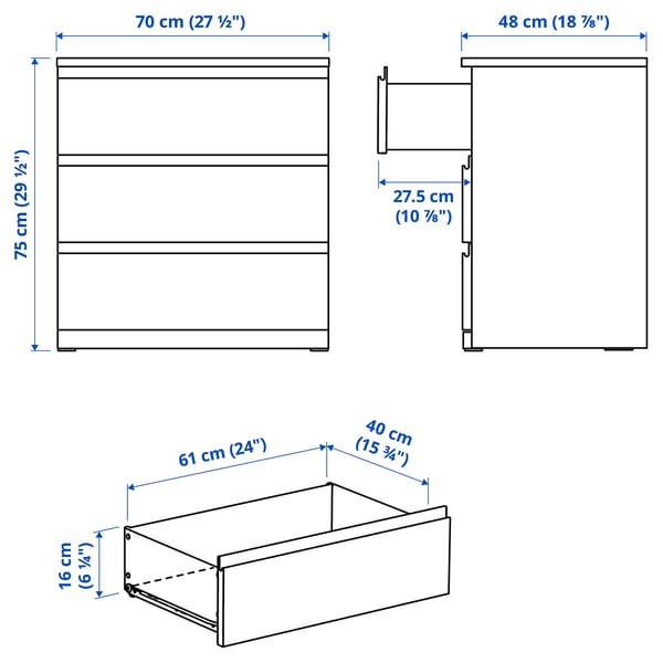 STORKLINTA 3-drawer chest, white/anchor/unlock-function, 27 1/2x18 7/8x29 1/2 "