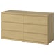 A light wood-colored STORKLINTA chest with six spacious drawers, sleek horizontal handles and a flat top.