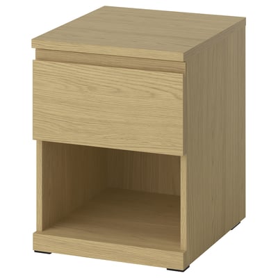 Lightwood bedside table, drawer, shelf, modern.