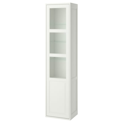 White TÄNNFORSEN tall cabinet, glass doors, classic design.