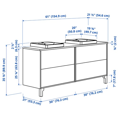 Illustration with measurements for the product: TÄNNFORSEN.
