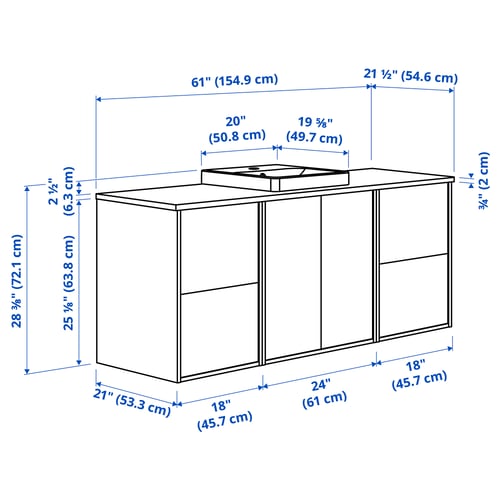 Illustration with measurements for the product: TÄNNFORSEN.