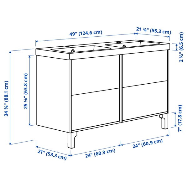 TÄNNFORSEN / ORRSJÖN Vanity, light gray, 49x21 3/4x34 5/8 "