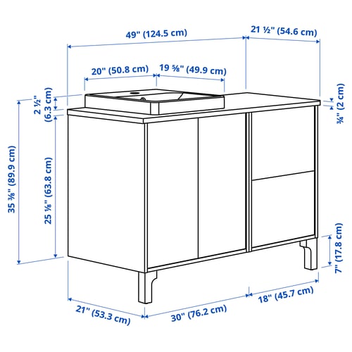 Illustration with measurements for the product: TÄNNFORSEN.