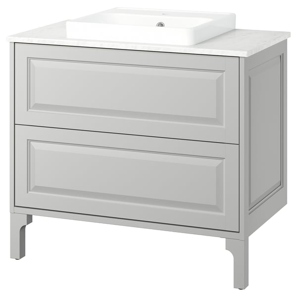 TÄNNFORSEN / ORRSJÖN Vanity with drawers, light gray/white marble effect, 37x21 1/2x35 3/8 "