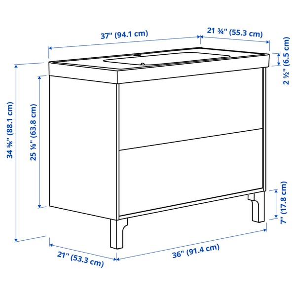 TÄNNFORSEN / ORRSJÖN Vanity with drawers, light gray, 37x21 3/4x34 5/8 "