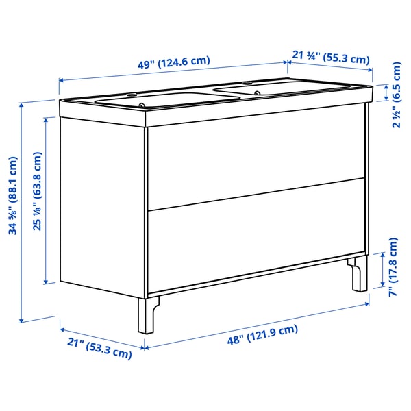 TÄNNFORSEN / ORRSJÖN Vanity with drawers, light gray, 49x21 3/4x34 5/8 "