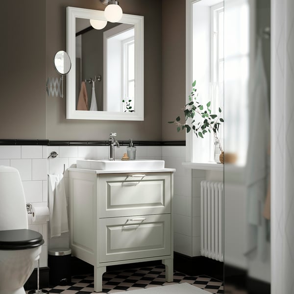 TÄNNFORSEN / ORRSJÖN Vanity with drawers, white/white marble effect, 25x21 1/2x35 3/8 "