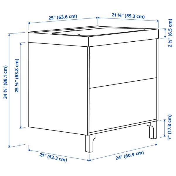 TÄNNFORSEN / ORRSJÖN Vanity with drawers, white, 25x21 3/4x34 5/8 "