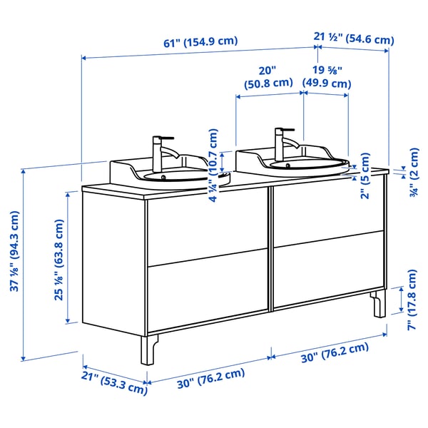 Illustration with measurements for the product: TÄNNFORSEN.