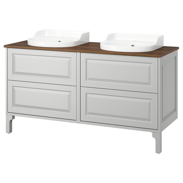TÄNNFORSEN / RUTSJÖN Vanities, light gray/brown walnut effect, 61x21 1/2x37 1/8 "