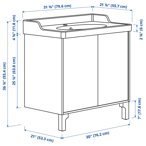 TÄNNFORSEN / RUTSJÖN Vanity with doors, white, 31 3/8x21 7/8x36 3/4 "