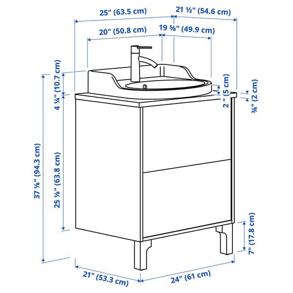 TÄNNFORSEN / RUTSJÖN Vanity with drawers, light gray/brown walnut effect, 25x21 1/2x37 1/8 "