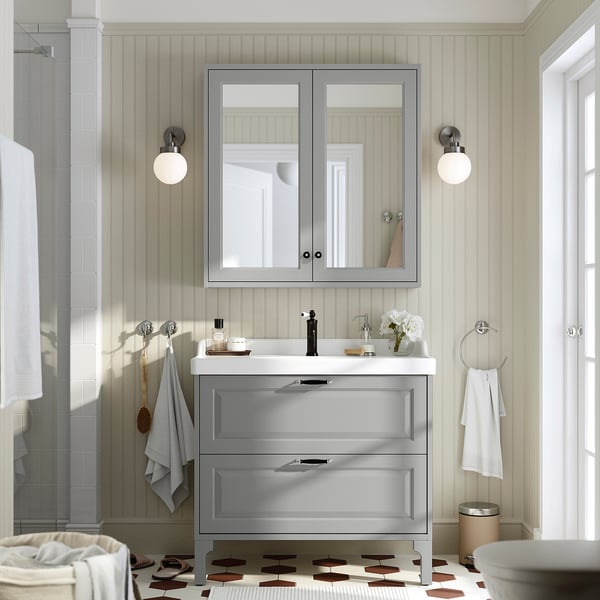 TÄNNFORSEN / RUTSJÖN Vanity with drawers, light gray, 37 3/8x21 7/8x36 3/4 "