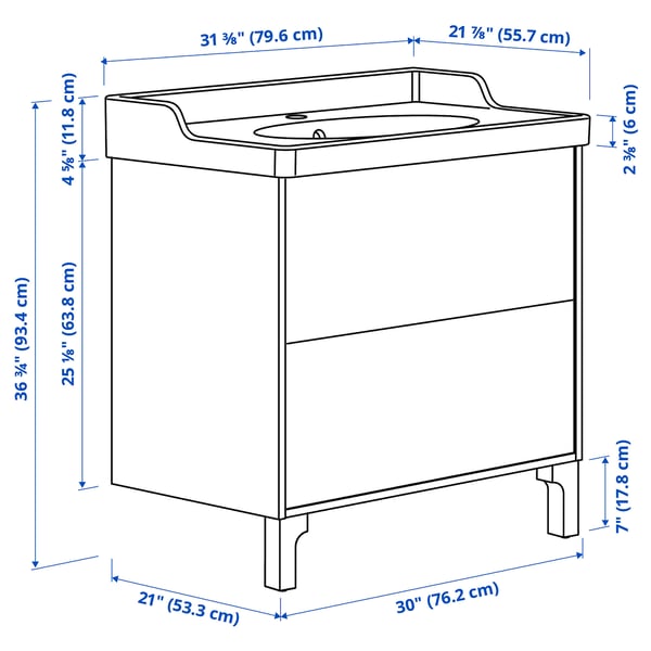 TÄNNFORSEN / RUTSJÖN Vanity with drawers, white, 31 3/8x21 7/8x36 3/4 "
