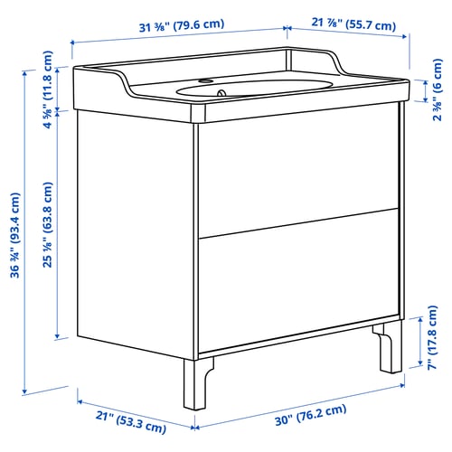 TÄNNFORSEN / RUTSJÖN Vanity with drawers, white, 31 3/8x21 7/8x36 3/4 "
