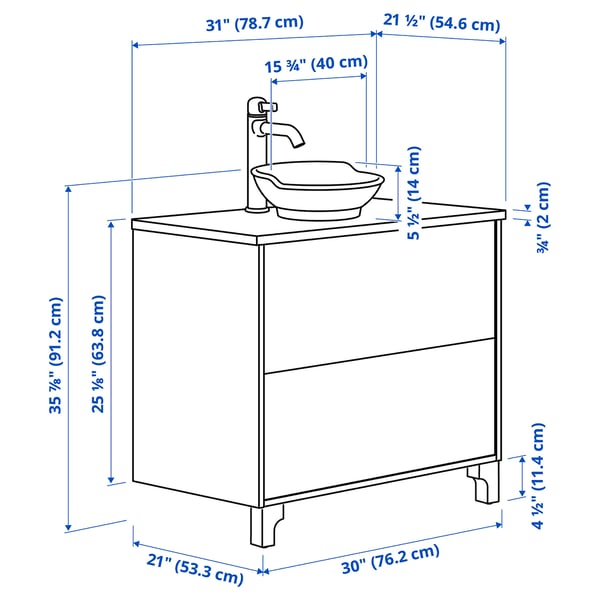 Illustration with measurements for the product: TÄNNFORSEN.