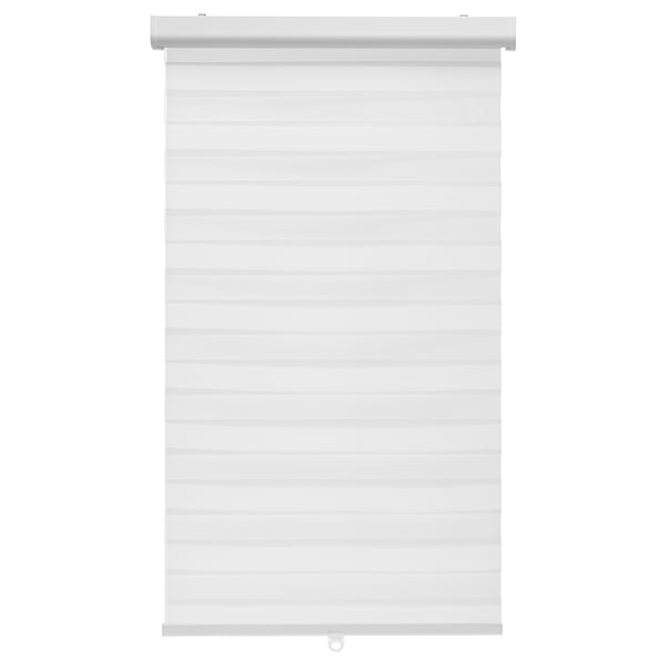 White TANDLUNDFLY dual roller blind with sheer and blackout strips. Cordless, safe design with soft-close function.