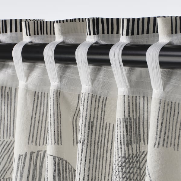 TEMPELFLY Curtains, 1 pair, white/black/with heading tape, 57x98 "