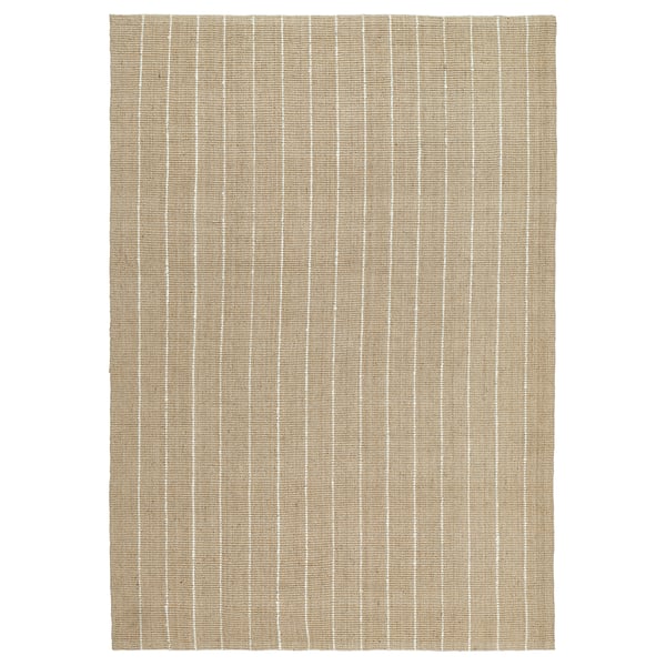 TIOKRONA rug: beige jute with white stripes, rectangular, flatwoven.