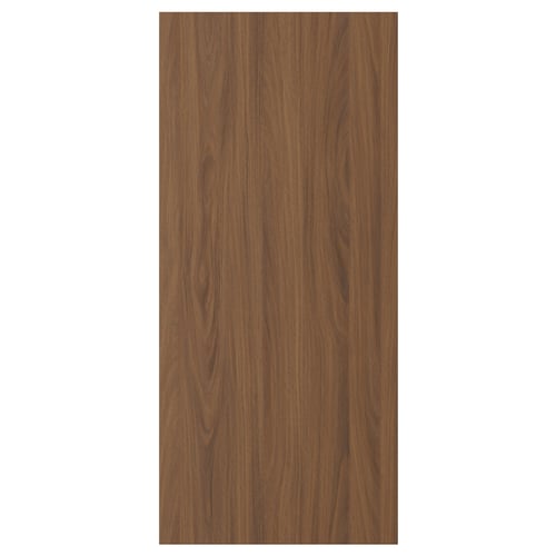 Walnut TISTORP cabinet door with smooth, modern design and vertical grain pattern.