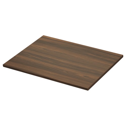 Brown wooden countertop, rectangular, smooth surface, made of laminate, perfect for kitchens or bathrooms.