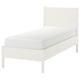 A TONSTAD bed frame in off-white with a modern classic design, featuring adjustable sides and sturdy wooden legs.