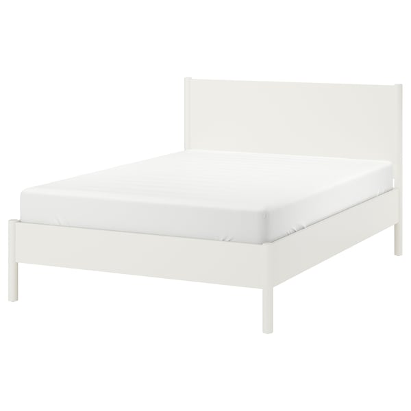 White TONSTAD bed frame, modern design, wooden, rectangular.