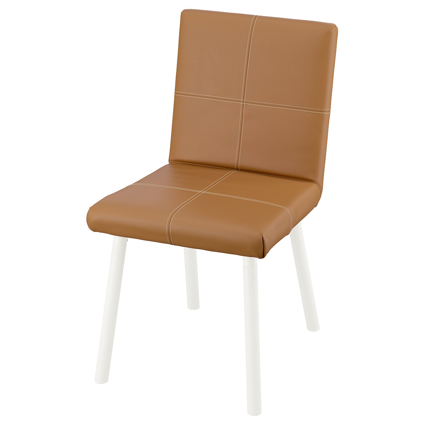 An orange TONSTAD chair with white legs, upholstered in synthetic leather with stitched detailing.