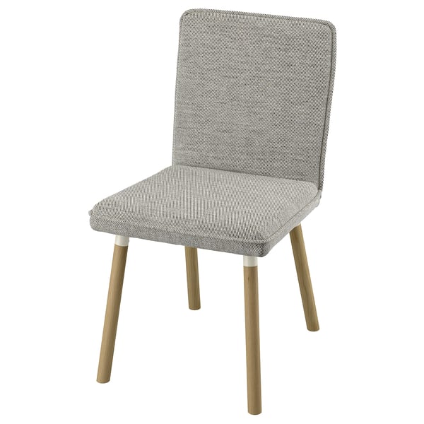 Modern grey chair, TONSTAD, with herringbone pattern, solid wood legs, high back, and cushioned seat.