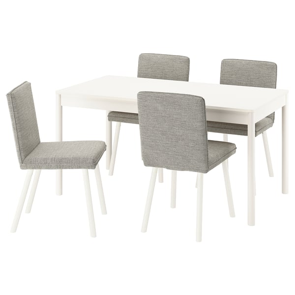 White TONSTAD dining set with 4 matching fabric chairs.
