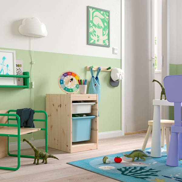TROFAST Storage combination with boxes, light white stained pine white/light blue, 12 5/8x17 3/8x20 1/2 "