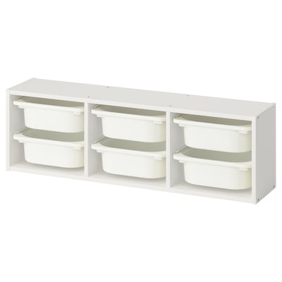 TROFAST white storage unit, rectangular with six removable containers.