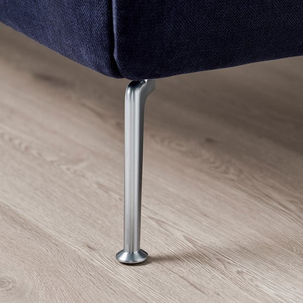 Close-up of TUFJORD bed leg, sleek metal finish, polished surface.