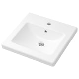 White TVÄLLEN ceramic sink; deep basin, rounded edges, chrome drain.