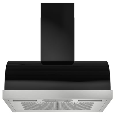 Black UNGDOMLIG kitchen hood with stainless steel base, sleek modern design.