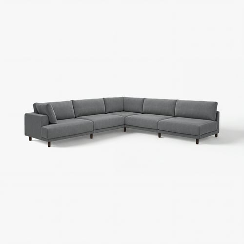 UPPÅKRA grey 5-piece sectional sofa, modern minimalist design with deep cushions and wooden legs.