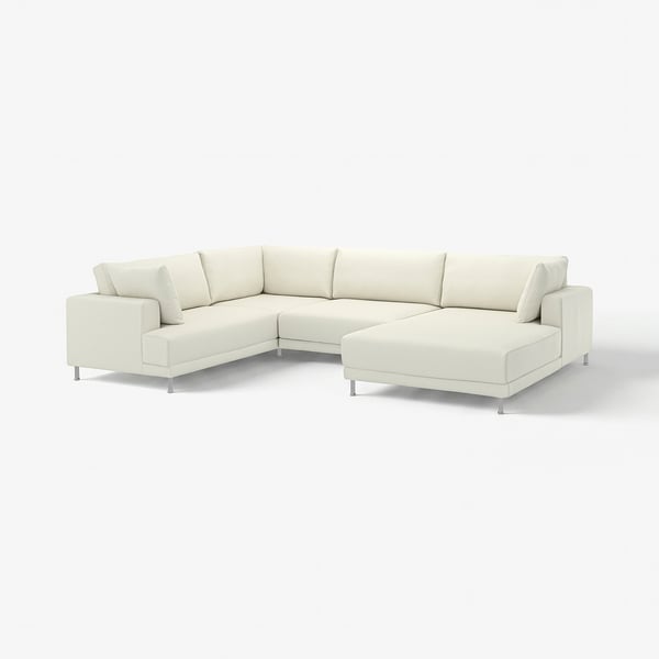 The UPPÅKRA cream-colored sectional sofa clean lines, oversized cushions, and metal legs.