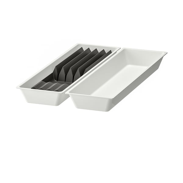 Two white plastic kitchen trays, one with compartments.