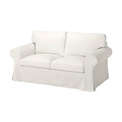 Elegant, white UPPLAND 2-seater sofa, rolled arms, cotton cover, comfy, clean design.
