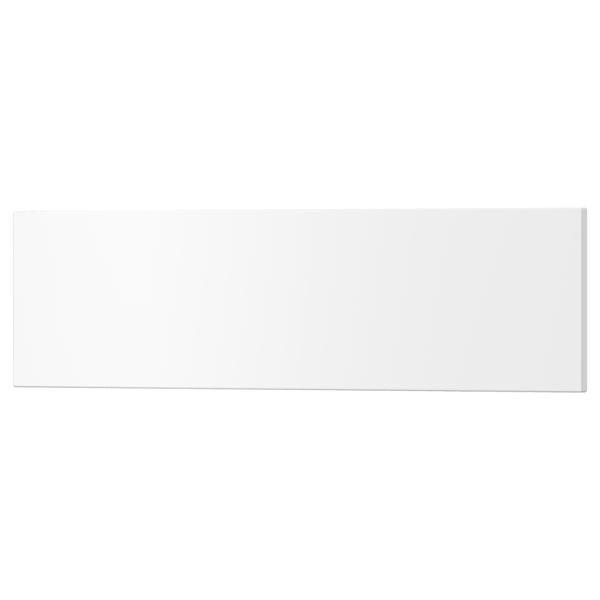 White rectangular drawer front made of acrylic painted fibreboard with smooth, clean lines.